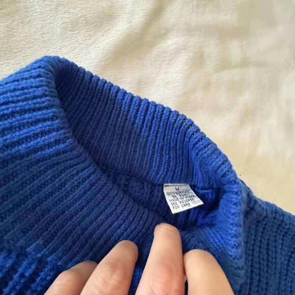 Vintage Blue Chunky Knit Sweater 3/4 sleeve M - Picture 7 of 7
